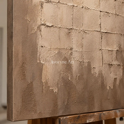 Claylattice: Beige Textured Grid Wall Art — detail easel