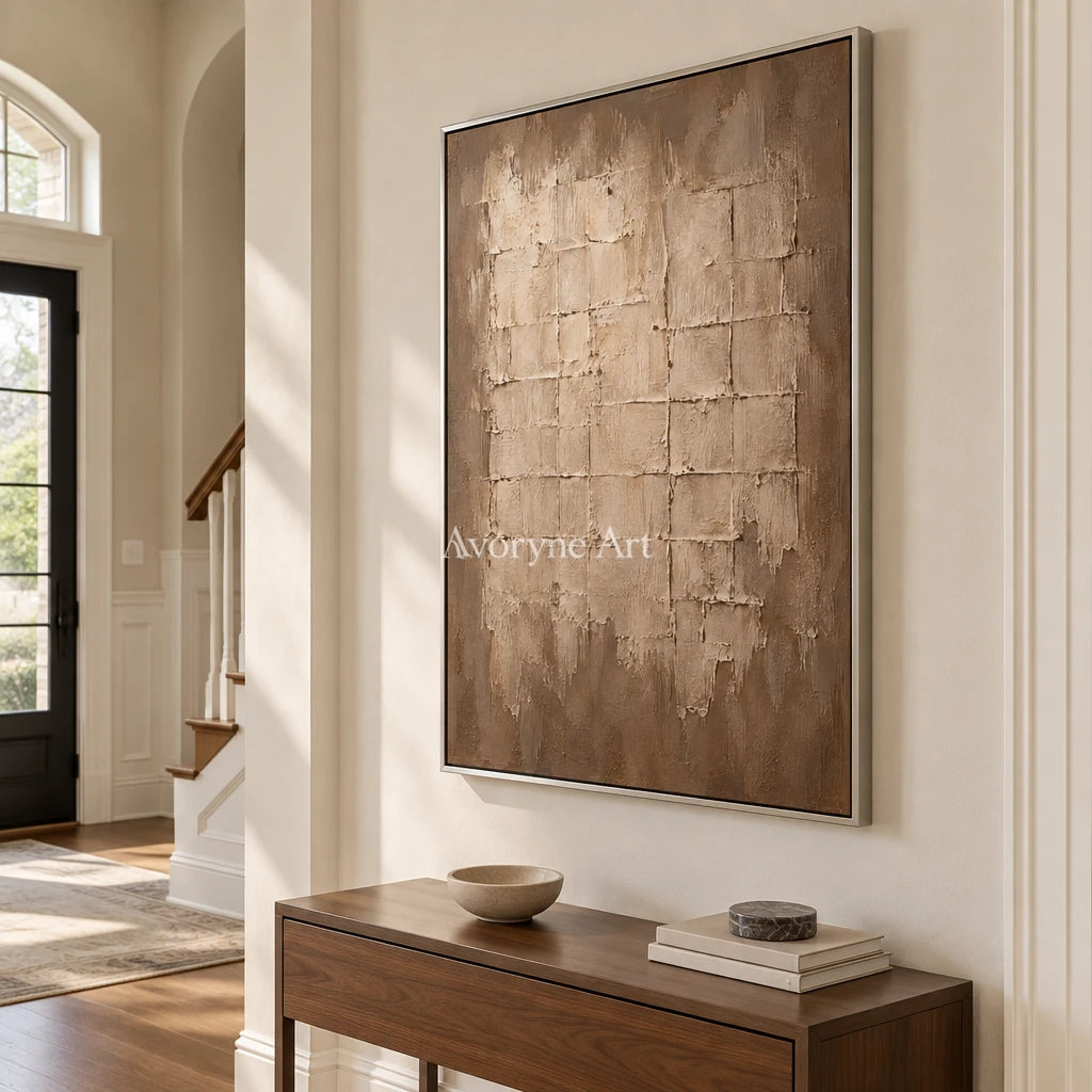 Claylattice: Beige Textured Grid Wall Art — entry silver