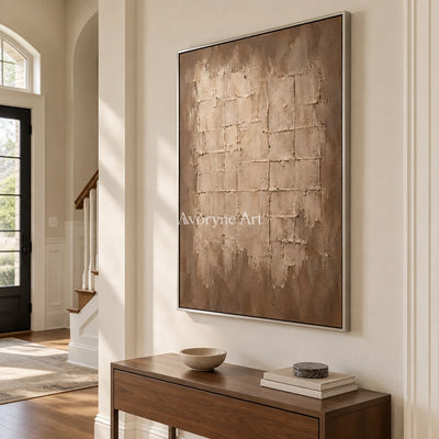 Claylattice: Beige Textured Grid Wall Art — entry silver