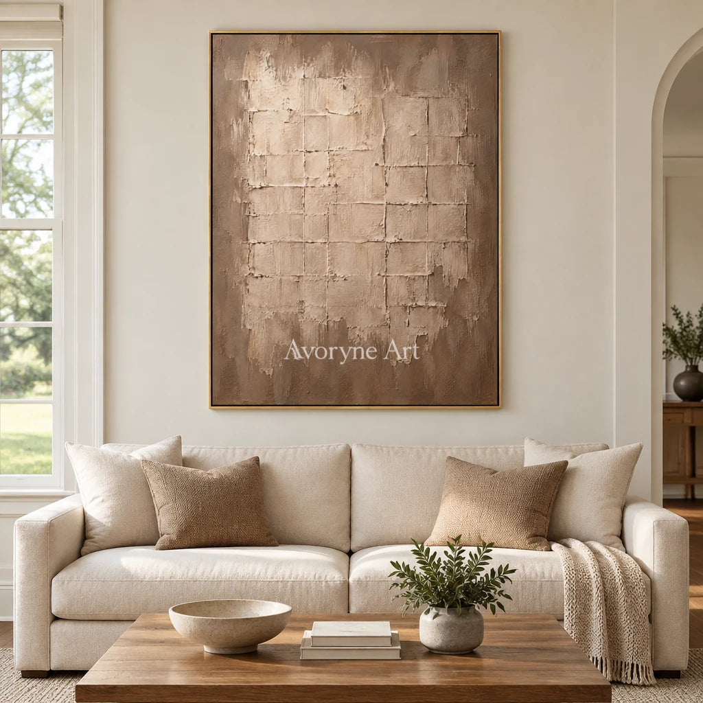 Claylattice: Beige Textured Grid Wall Art — living gold