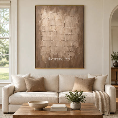Claylattice: Beige Textured Grid Wall Art — living gold