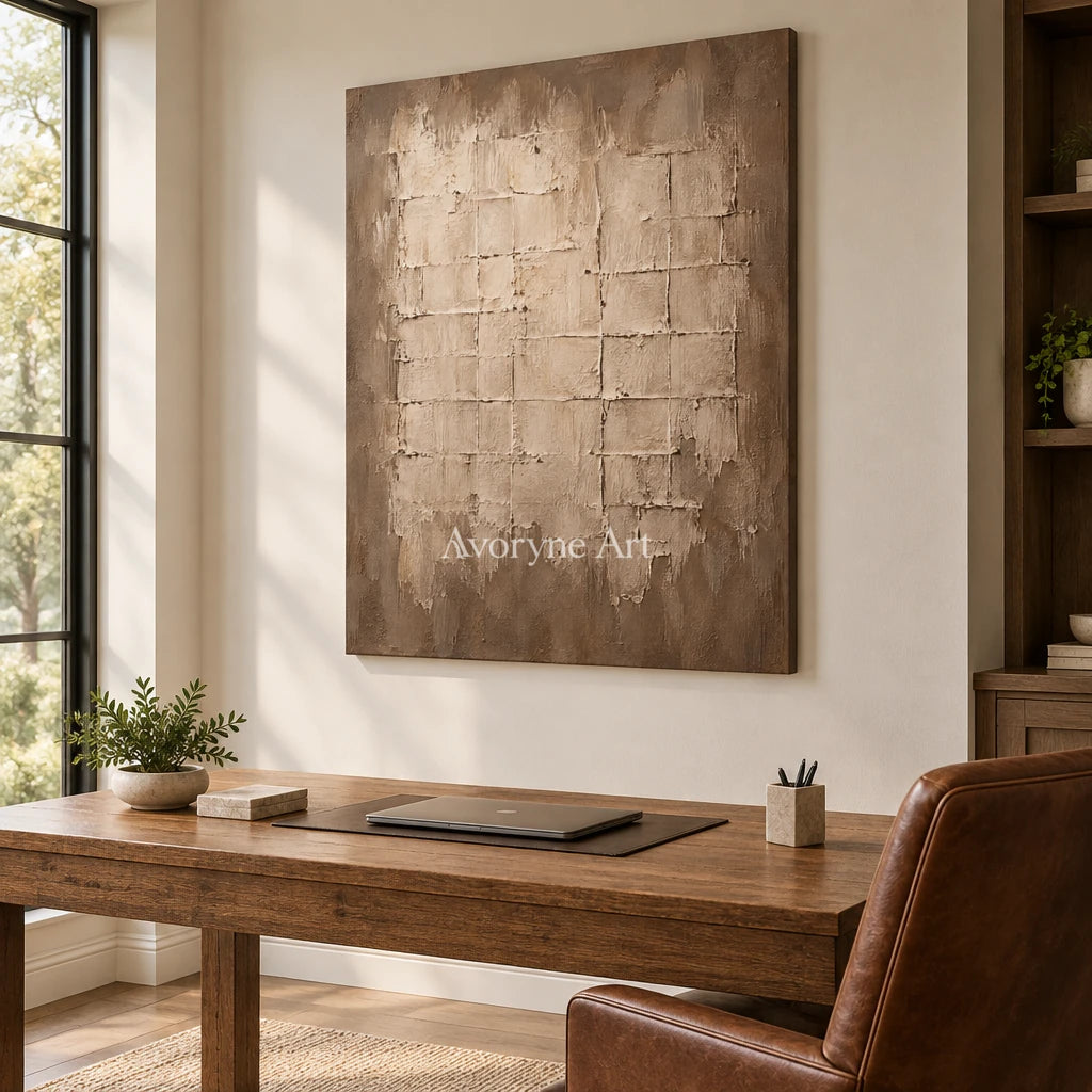 Claylattice: Beige Textured Grid Wall Art — office frameless
