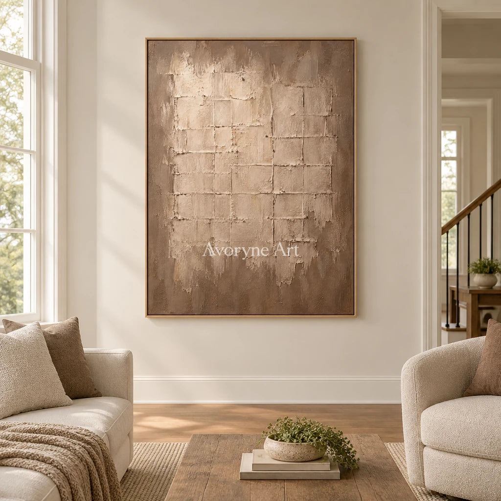 Claylattice: Beige Textured Grid Wall Art — villa wood