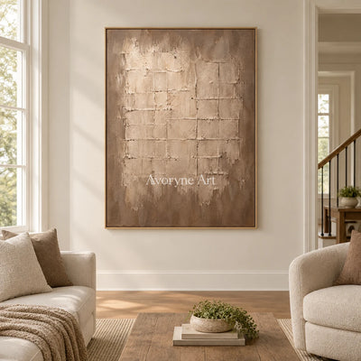 Claylattice: Beige Textured Grid Wall Art — villa wood