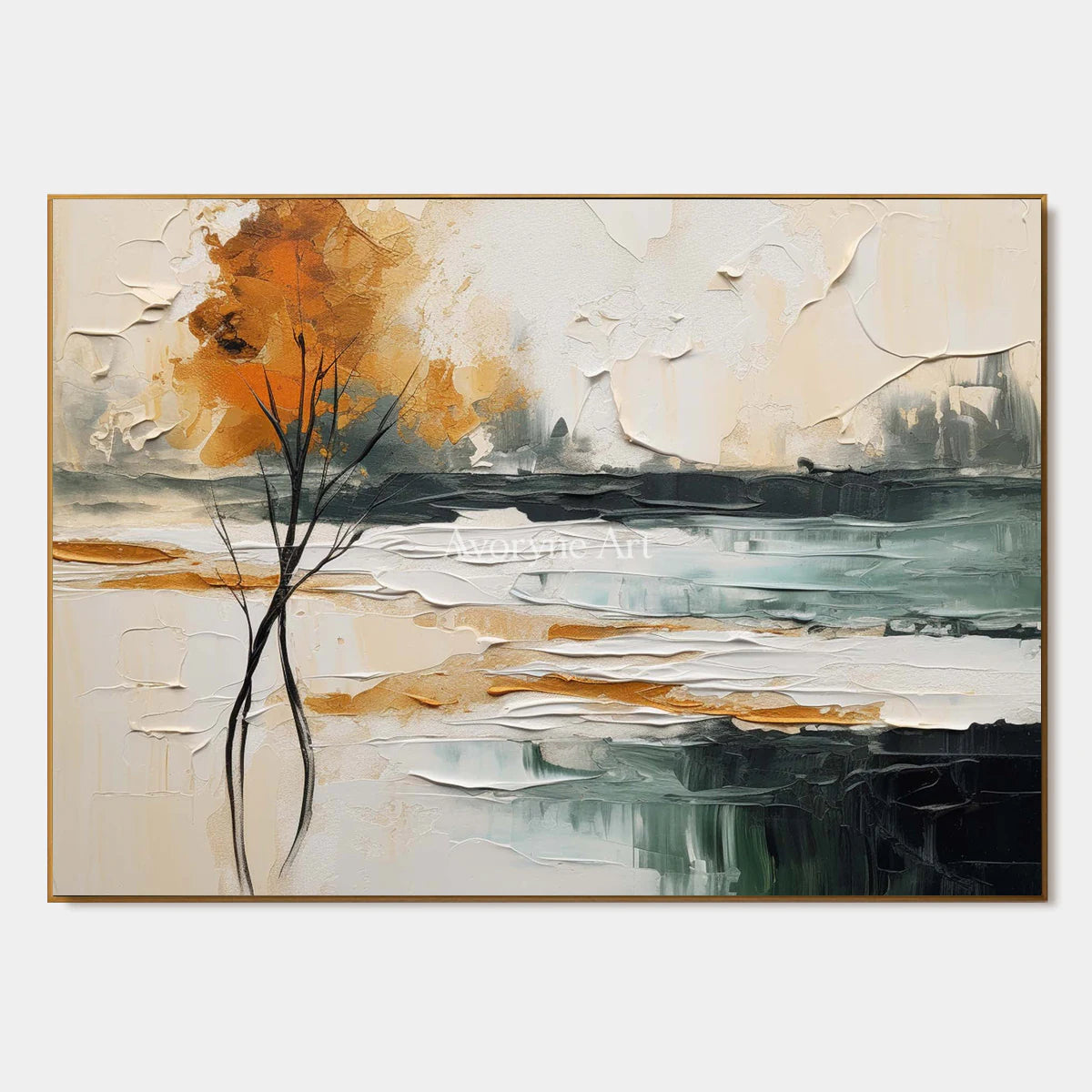Amber Treeline: Beige Textured Landscape Wall Art — primary
