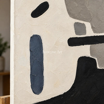 Ink Balance: Black and Beige Abstract Wall Art — detail easel