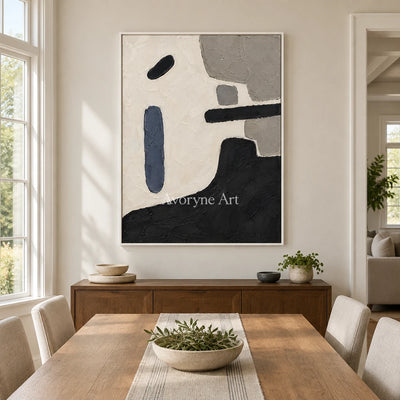 Ink Balance: Black and Beige Abstract Wall Art — dining white