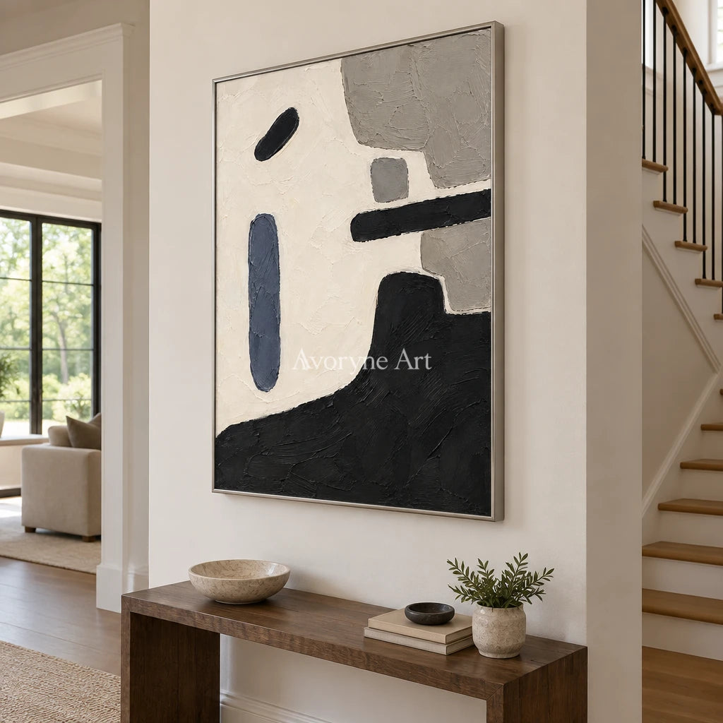 Ink Balance: Black and Beige Abstract Wall Art — entry silver