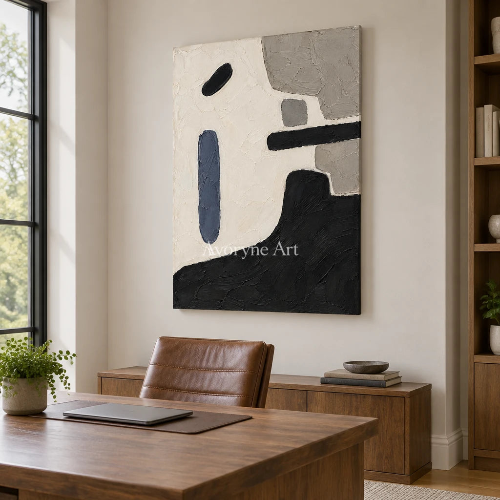 Ink Balance: Black and Beige Abstract Wall Art — office frameless