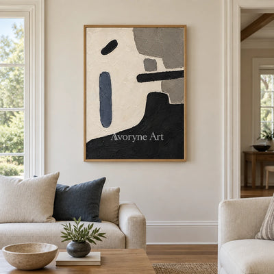 Ink Balance: Black and Beige Abstract Wall Art — villa wood