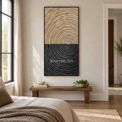 Orbit in Earth: Black and Beige Texture Wall Art — bedroom black