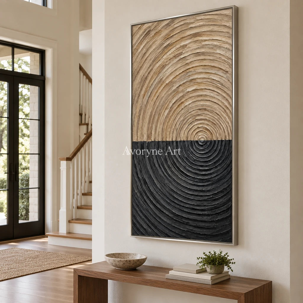 Orbit in Earth: Black and Beige Texture Wall Art — entry silver