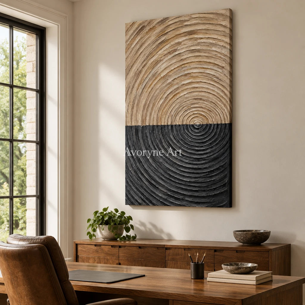 Orbit in Earth: Black and Beige Texture Wall Art — office frameless