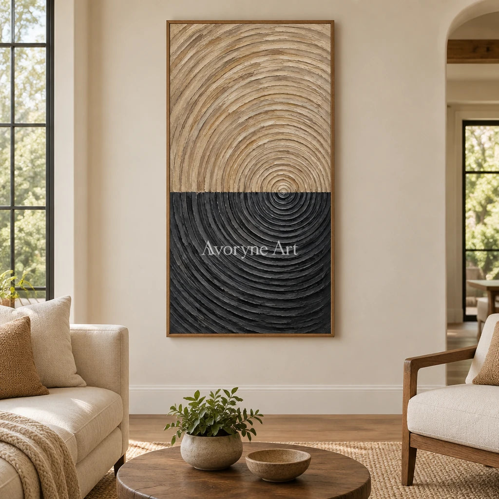 Orbit in Earth: Black and Beige Texture Wall Art — villa wood
