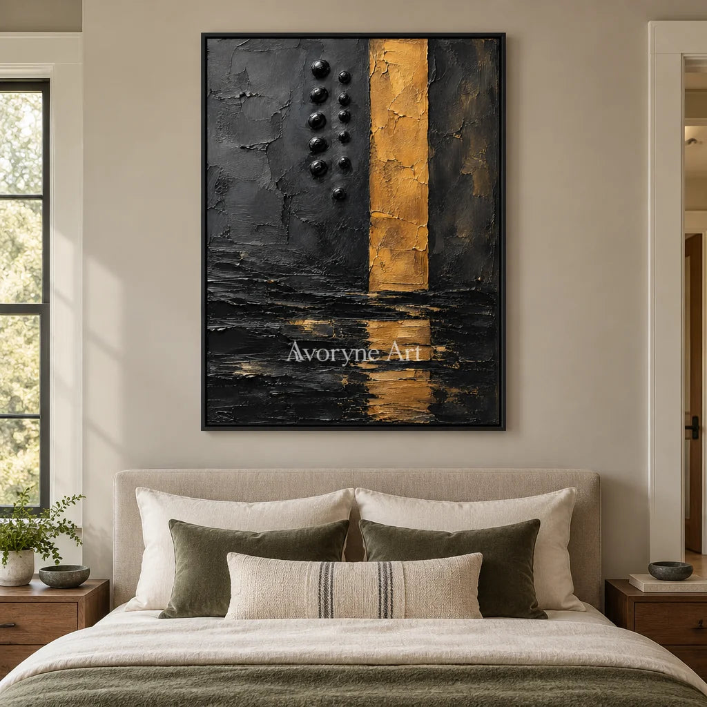 Gilt Trace: Black and Gold Texture Wall Art — bedroom black