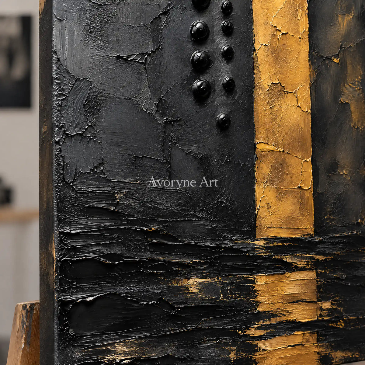 Gilt Trace: Black and Gold Texture Wall Art — detail easel