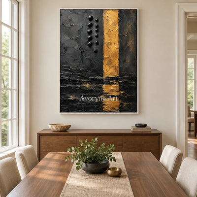 Gilt Trace: Black and Gold Texture Wall Art — dining white