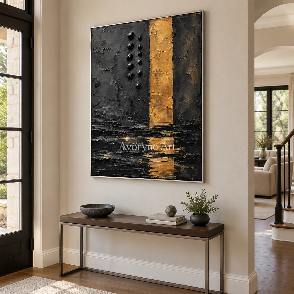 Gilt Trace: Black and Gold Texture Wall Art — entry silver
