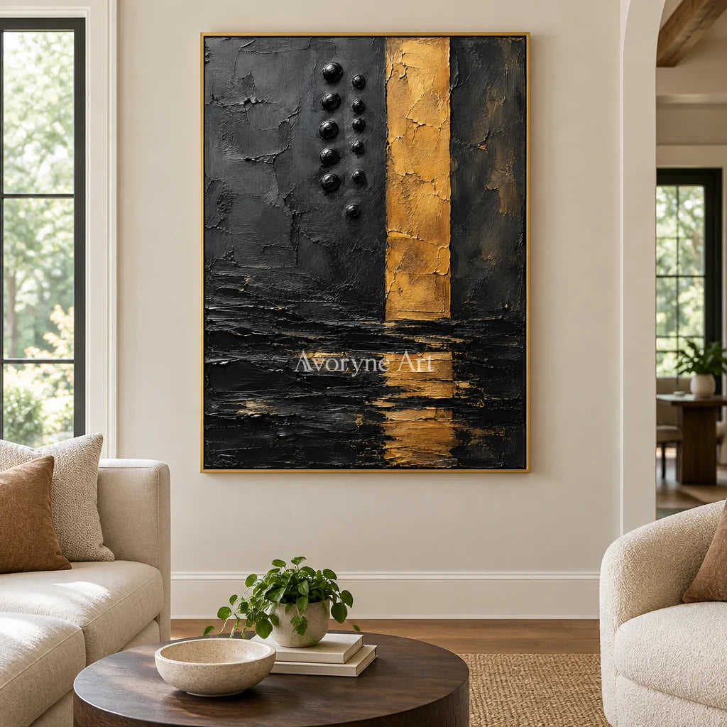Gilt Trace: Black and Gold Texture Wall Art — living gold