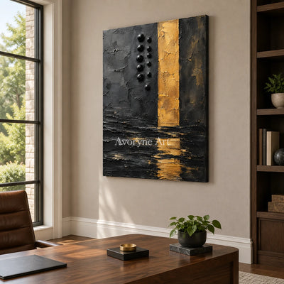 Gilt Trace: Black and Gold Texture Wall Art — office frameless