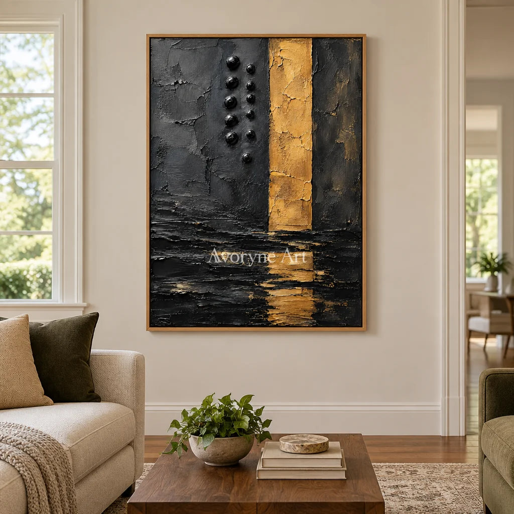 Gilt Trace: Black and Gold Texture Wall Art — villa wood