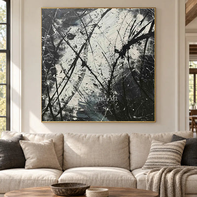 Monochrome Trajectories: Black and White Drip Abstract Wall Art — living gold