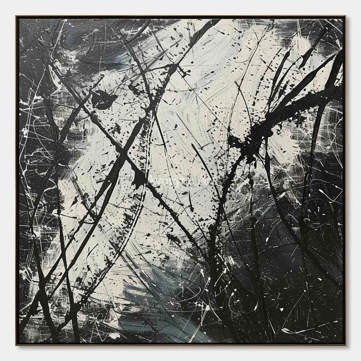 Monochrome Trajectories: Black and White Drip Abstract Wall Art — primary