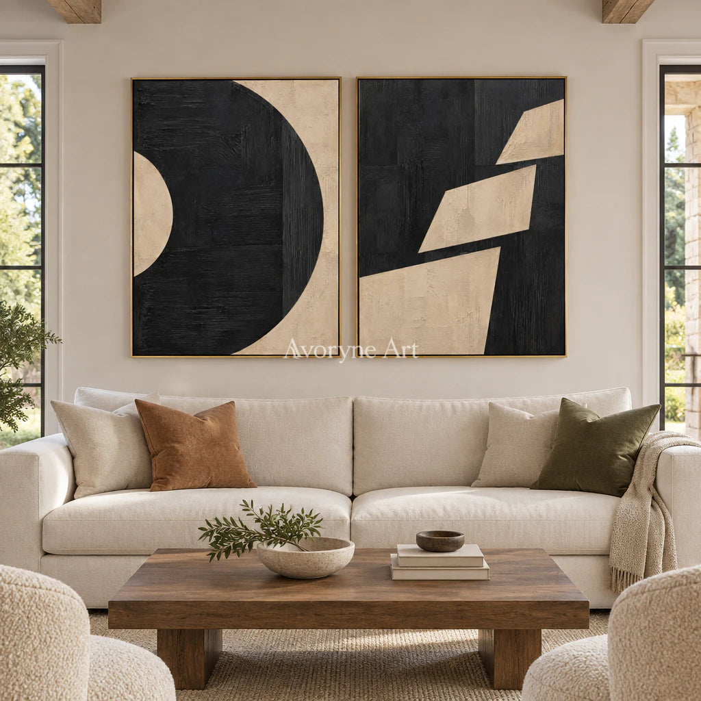 Cutshape Dialogue: Black Beige Diptych Wall Art — living gold