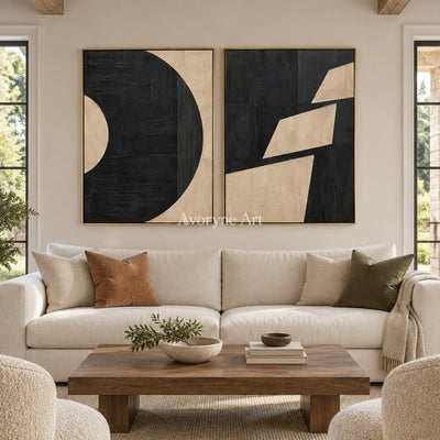 Cutshape Dialogue: Black Beige Diptych Wall Art — living gold