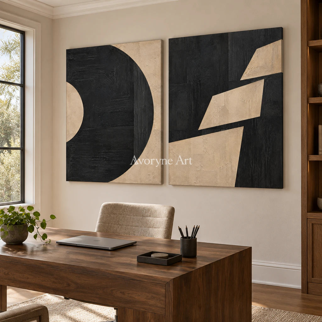 Cutshape Dialogue: Black Beige Diptych Wall Art — office frameless
