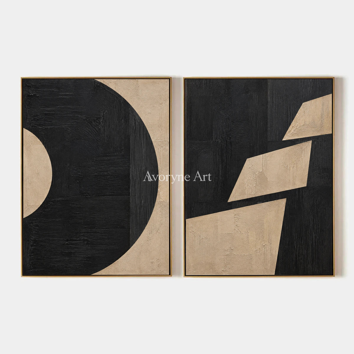 Cutshape Dialogue: Black Beige Diptych Wall Art — primary