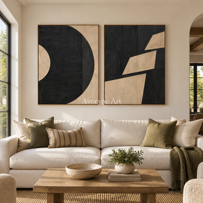 Cutshape Dialogue: Black Beige Diptych Wall Art — villa wood