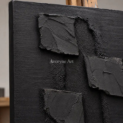Shadow Fragments: Black Block Abstract Wall Art — detail easel