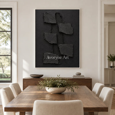 Shadow Fragments: Black Block Abstract Wall Art — dining white