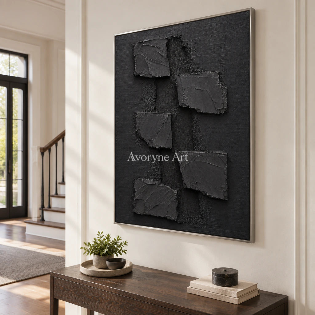 Shadow Fragments: Black Block Abstract Wall Art — entry silver