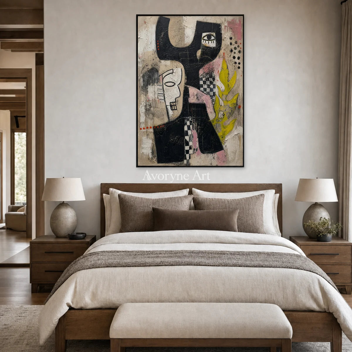 Fragments of Regard: Black Cubist Faces Textured Wall Art — bedroom black