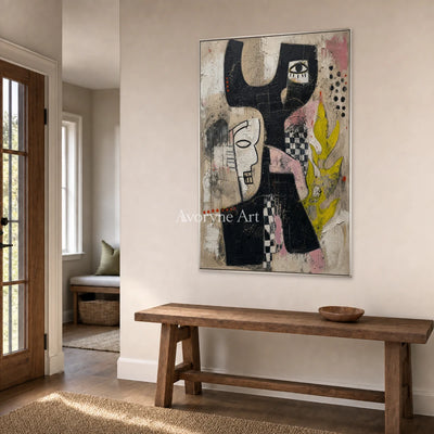 Fragments of Regard: Black Cubist Faces Textured Wall Art — entry silver