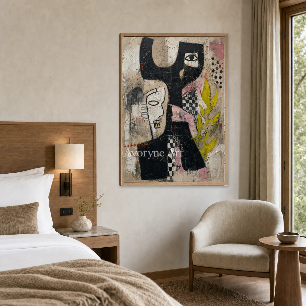 Fragments of Regard: Black Cubist Faces Textured Wall Art — hotel wood