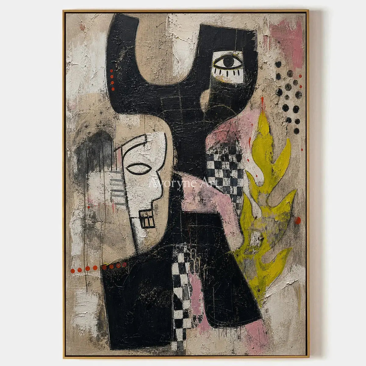 Fragments of Regard: Black Cubist Faces Textured Wall Art — primary