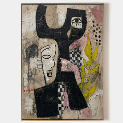 Fragments of Regard: Black Cubist Faces Textured Wall Art — primary