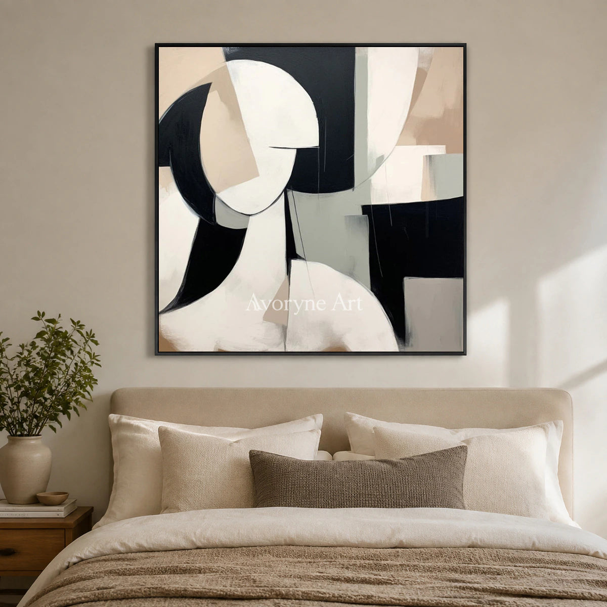 Faceted Presence: Black Cubist Portrait Wall Art — bedroom black