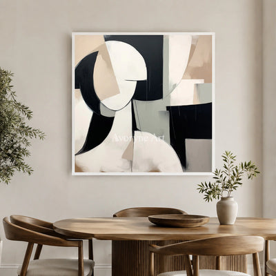Faceted Presence: Black Cubist Portrait Wall Art — dining white