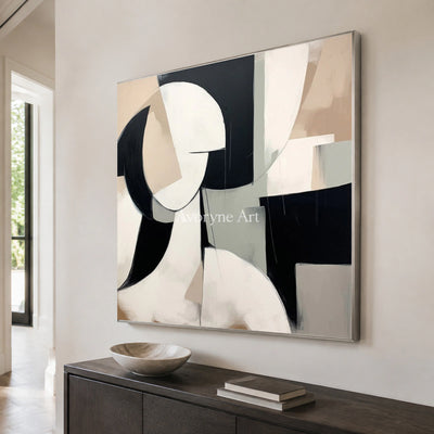 Faceted Presence: Black Cubist Portrait Wall Art — entry silver