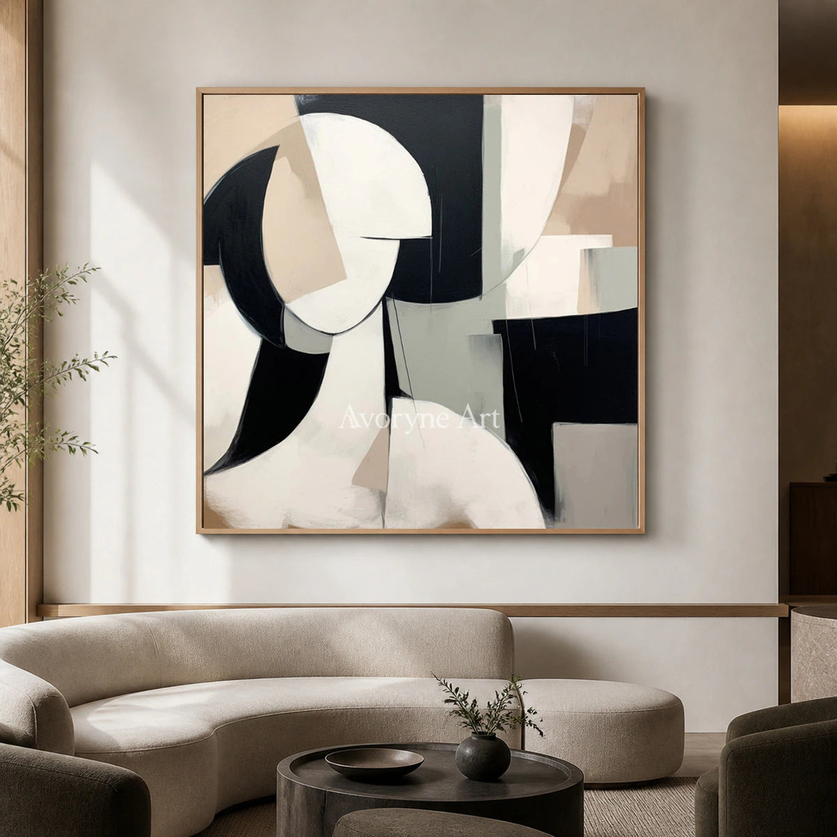 Faceted Presence: Black Cubist Portrait Wall Art — hotel wood