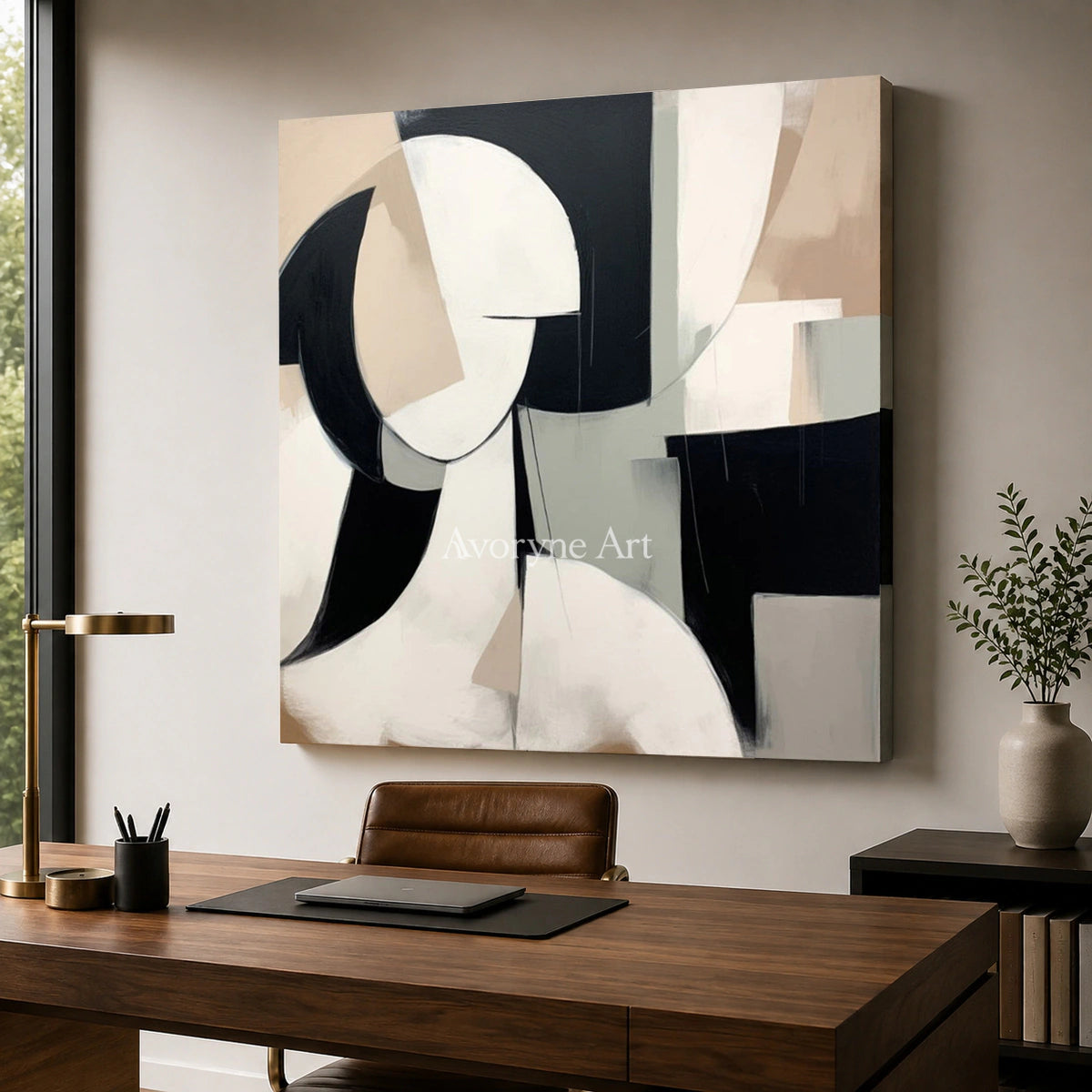 Faceted Presence: Black Cubist Portrait Wall Art — office frameless