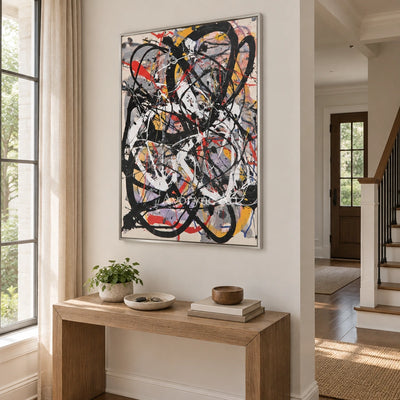 Ivory Lucent Solace: Black Drip Abstract — entry silver
