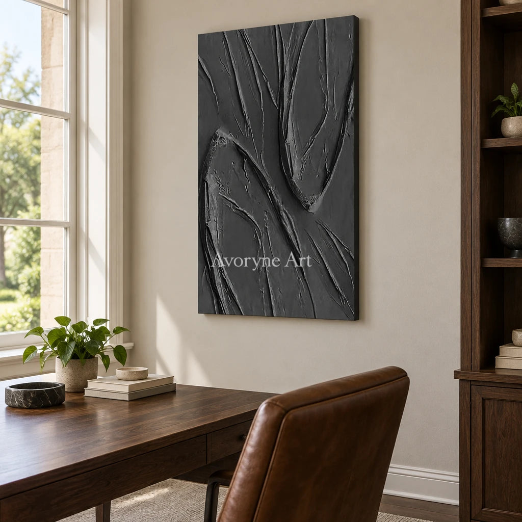 Aster Blossom: Black Folded Relief — office frameless