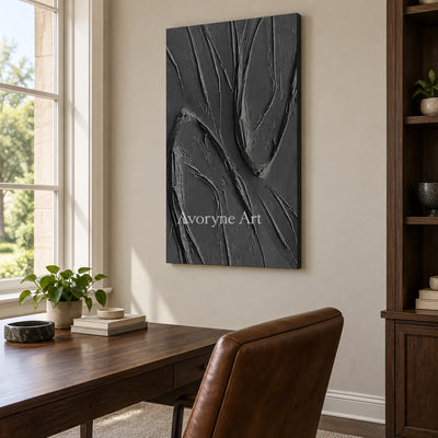 Aster Blossom: Black Folded Relief — office frameless