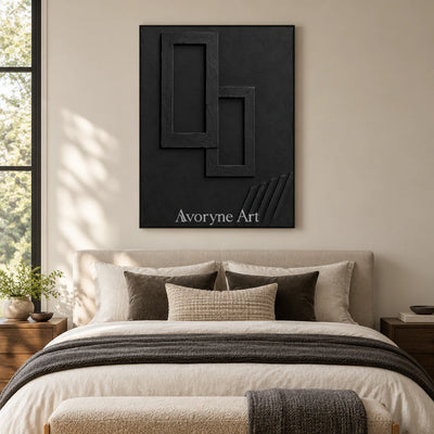 Nested Shadows: Black Geometric Relief Wall Art — bedroom black