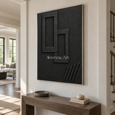 Nested Shadows: Black Geometric Relief Wall Art — entry silver